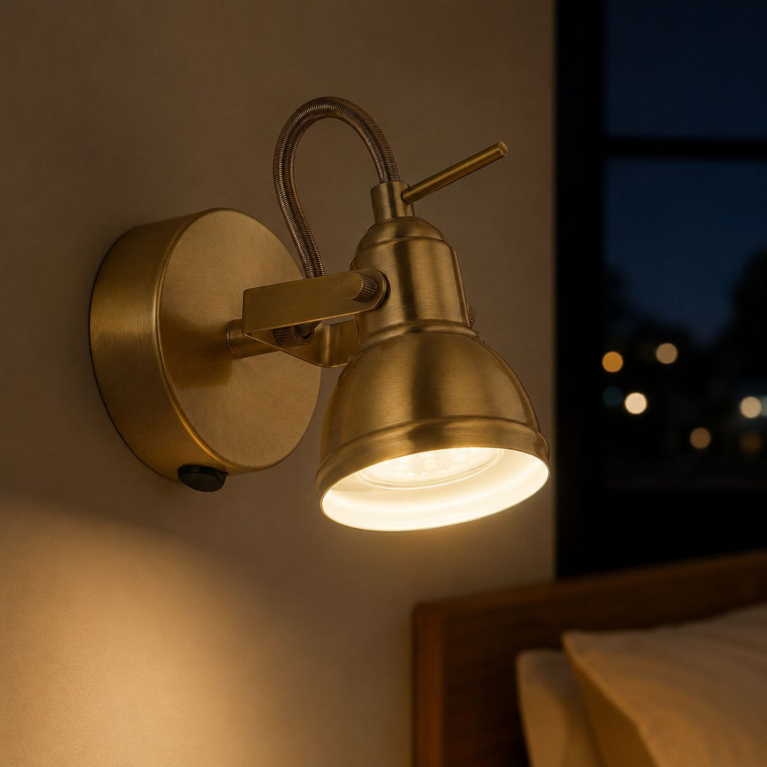 How Harlow Industrial Wall Spot Light — Antique Brass, Switched lights a room