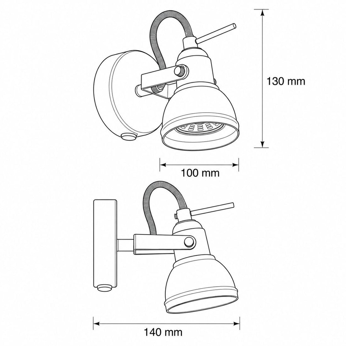 Dimensions for Harlow Industrial Wall Spot Light — Antique Brass, Switched