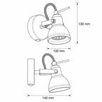 Harlow wall spot light dimensions drawing: 130mm high, 100mm wide, 140mm projection