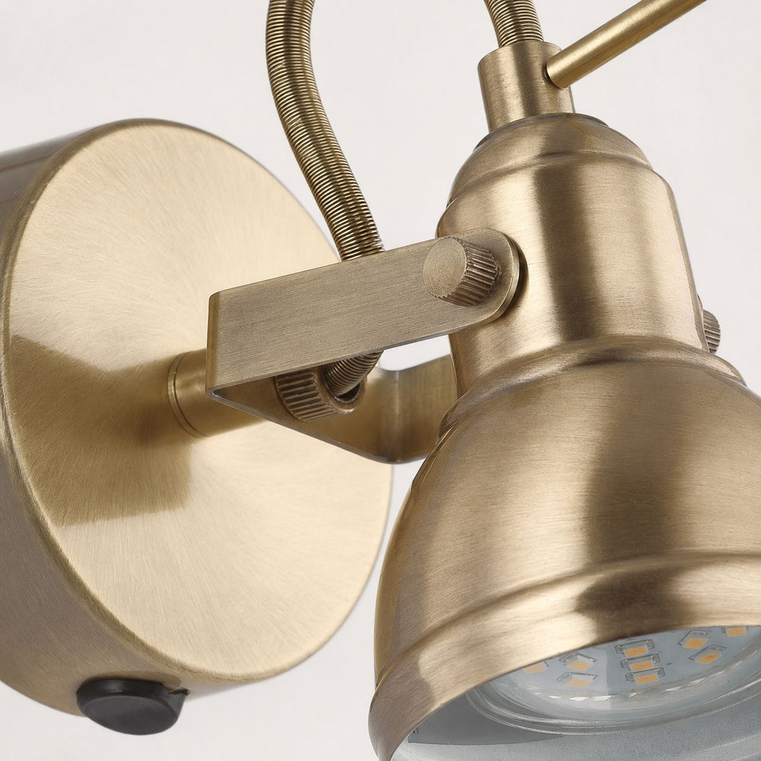Harlow Industrial Wall Spot Light — Antique Brass, Switched detail