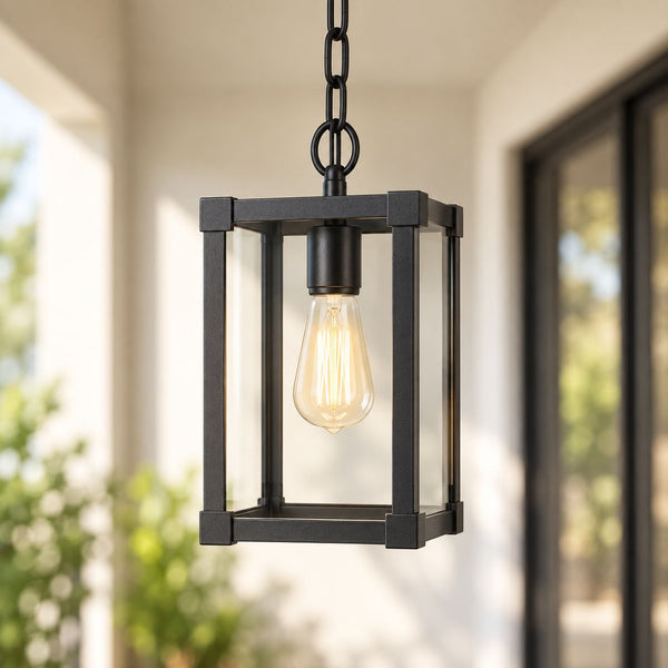 Holt Industrial Outdoor Pendant Light — Black, Glass Panels