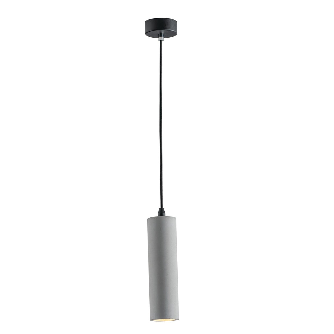 Kruk natural grey concrete pendant light with tubular design hanging from ceiling
