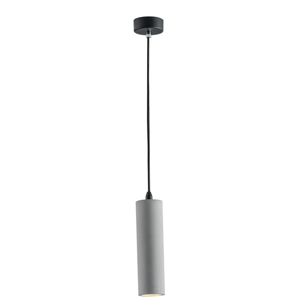 Kruk natural grey concrete pendant light with tubular design hanging from ceiling