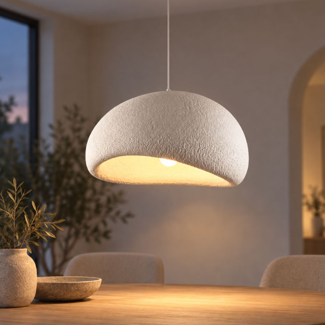 How Isamu Sculptural Stone-Effect Pendant Light — White lights a room