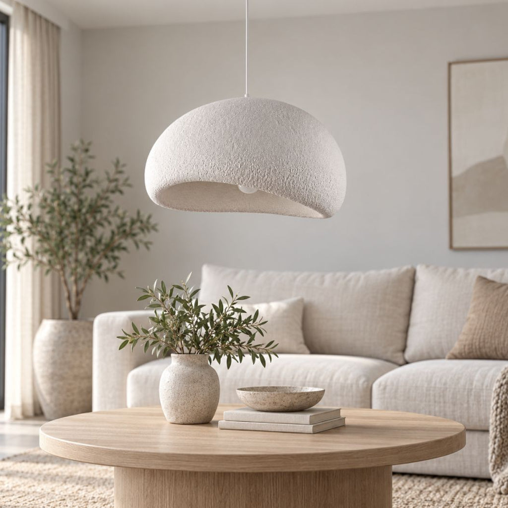Isamu Sculptural Stone-Effect Pendant Light — White