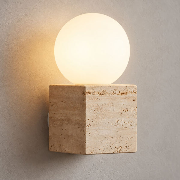 Isla Travertine Globe Wall Light — Sand Beige
