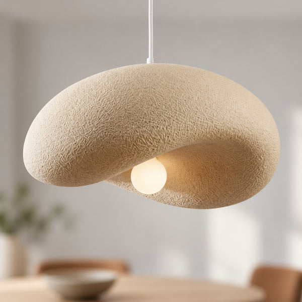 Kaia Curved Stone-Effect Pendant Light — Sand Beige, 60 cm