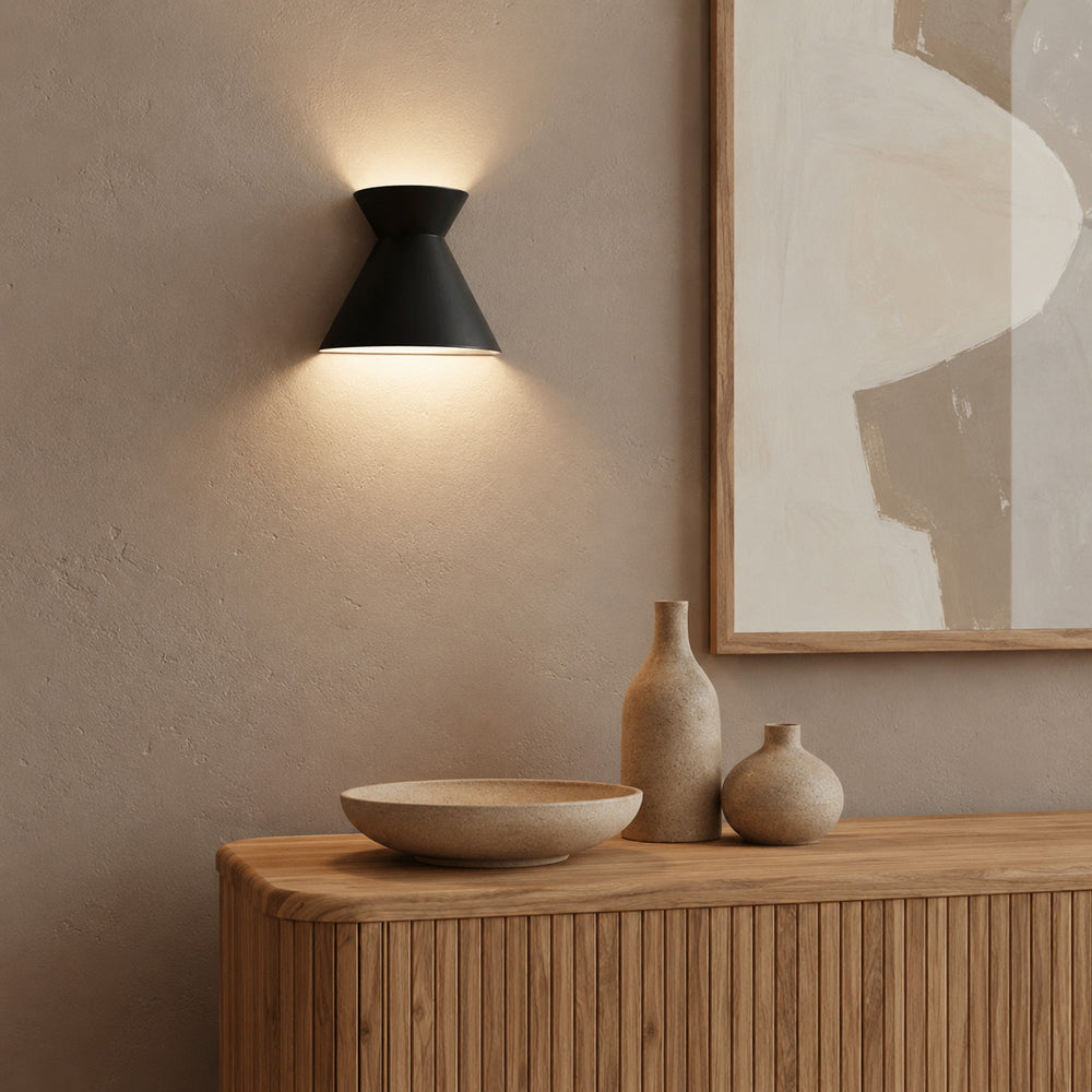 Kiro Ceramic Wall Light — Simple Black, Small after dark