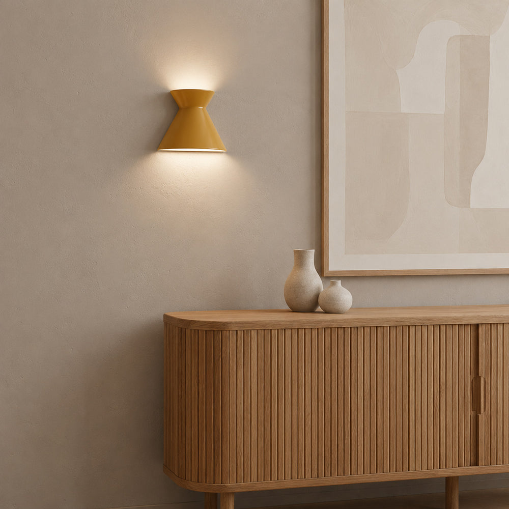 Kiro Ceramic Wall Light — Babouche Yellow, Large after dark
