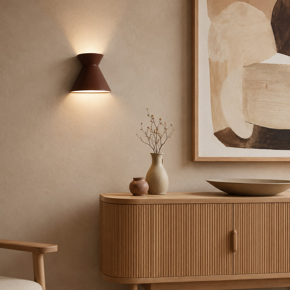 Kiro Ceramic Wall Light — Cocoa Brown, Small after dark