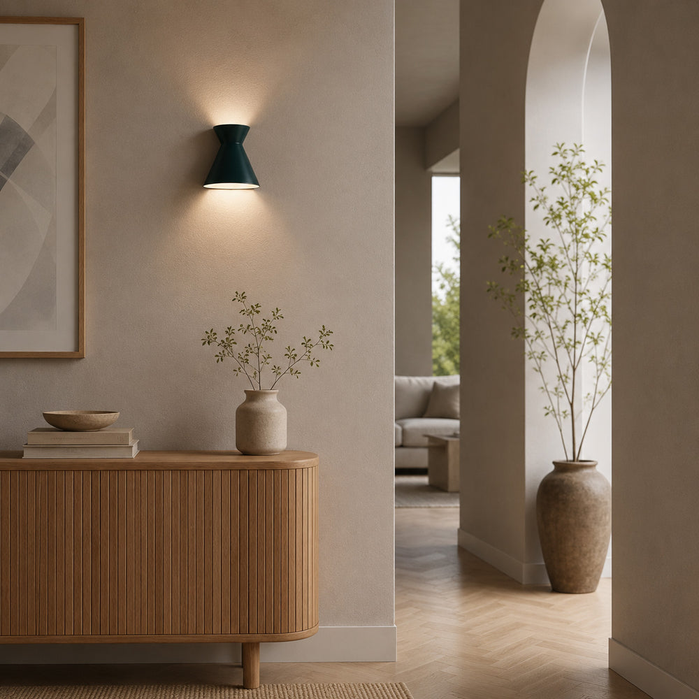 Kiro Ceramic Wall Light — Midnight Green, Large in a room