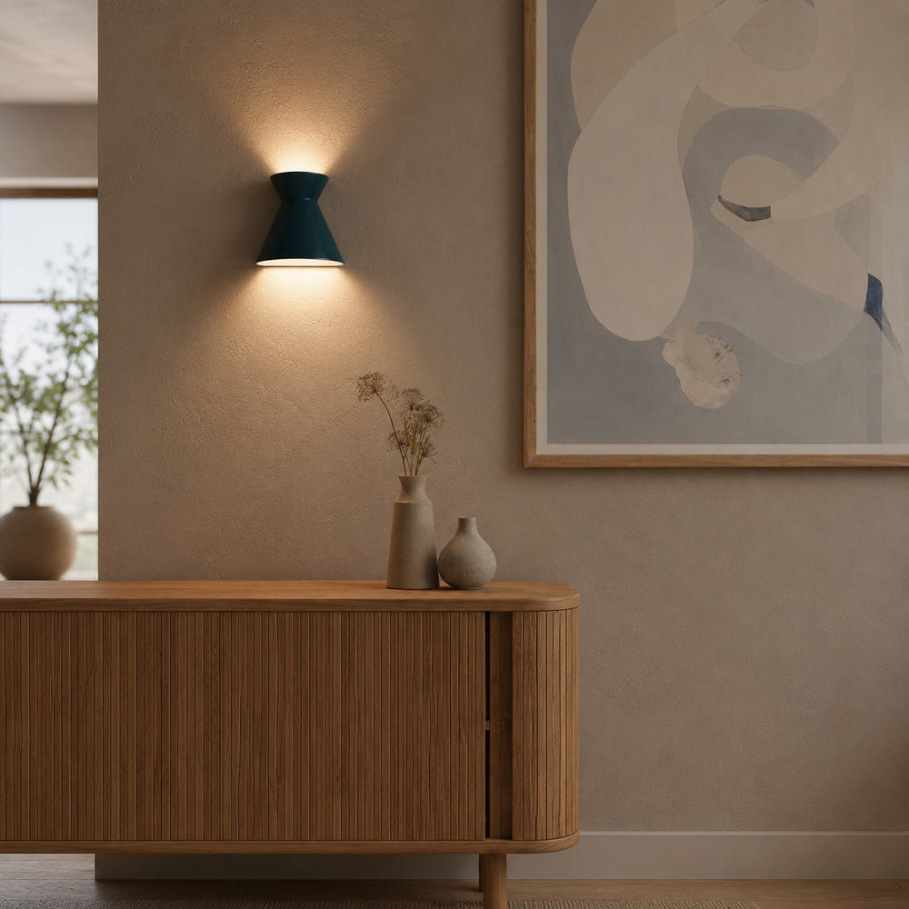 Kiro Ceramic Wall Light — Midnight Green, Small after dark