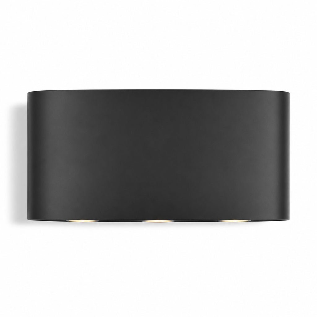 Kyra anthracite curved LED up down wall light, front view on white