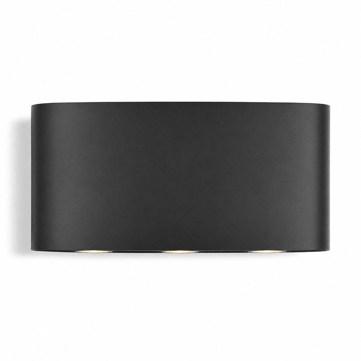 Kyra anthracite curved LED up down wall light, front view on white
