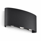 Kyra anthracite up and down outdoor LED wall light with curved body, angled view on white