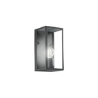 Close-up of anthracite metal frame and transparent glass diffuser on Mirage lantern