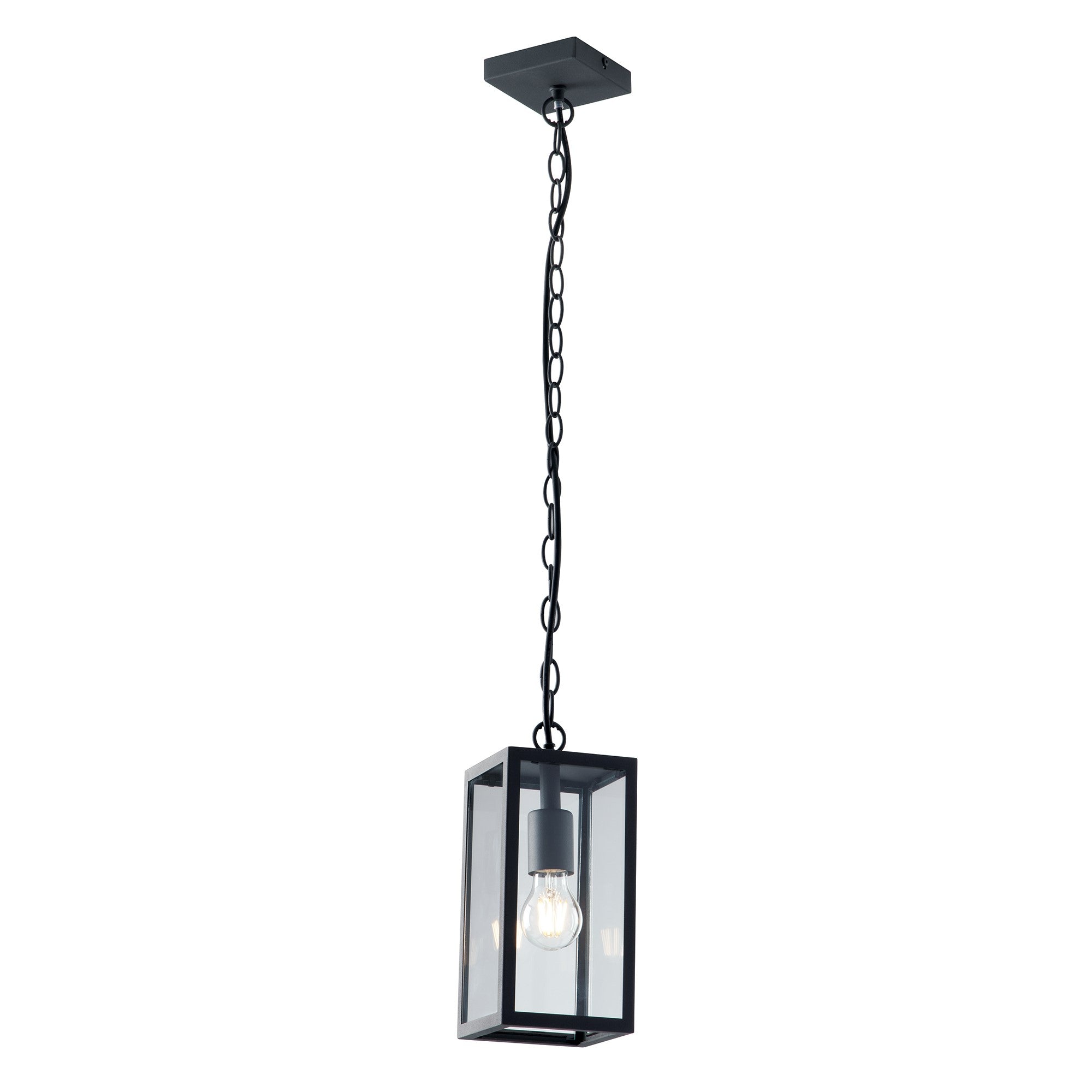 Mirage anthracite outdoor hanging lantern with glass panels and adjustable drop chain