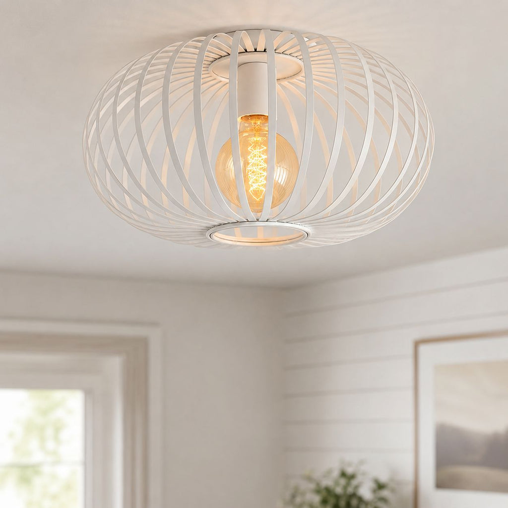 Lacena Sculptural Iron Cage Ceiling Light — White