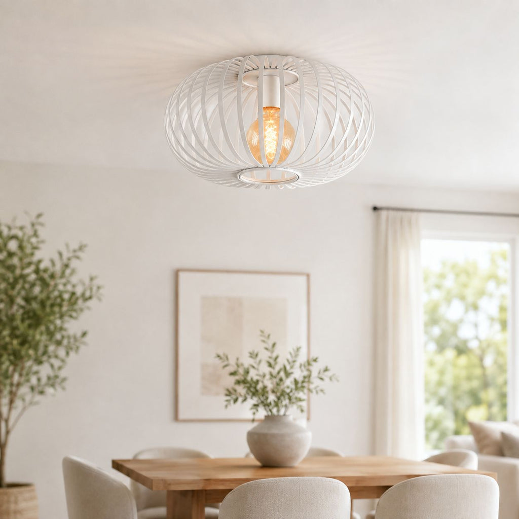 Lacena Sculptural Iron Cage Ceiling Light — White