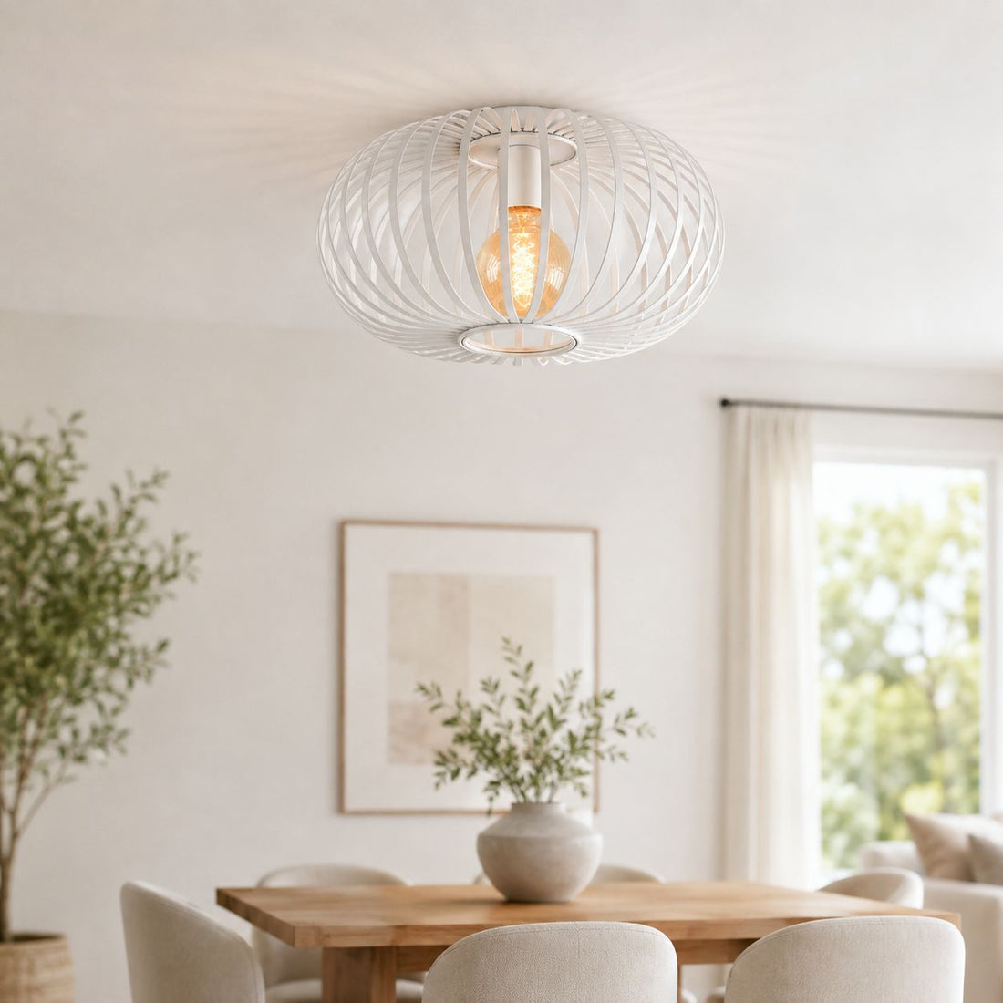 Lacena Sculptural Iron Cage Ceiling Light — White