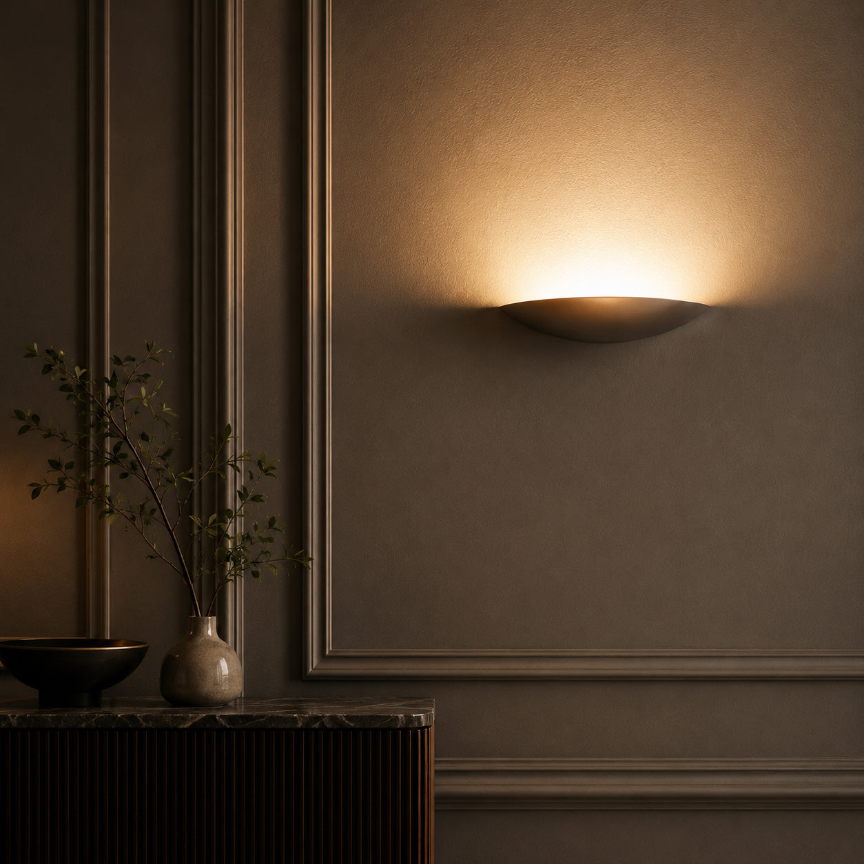 Livigno Wall Light — Silver Leaf Plaster, Uplight