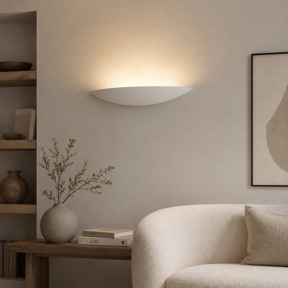 How Livigno Wall Light — Paintable White Plaster, Uplight lights a room