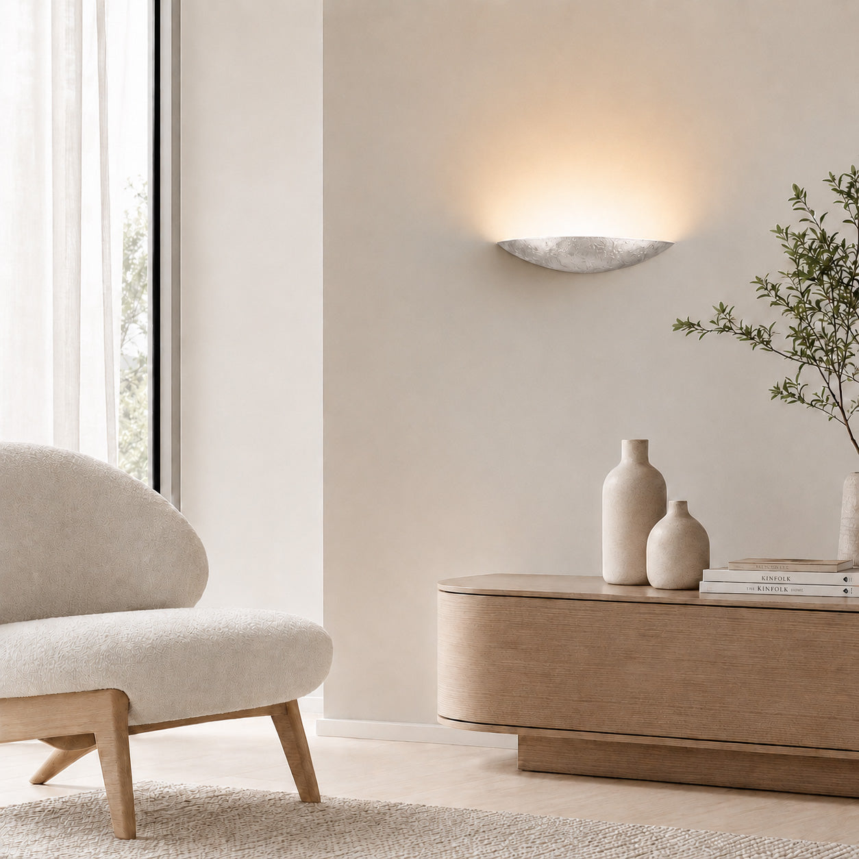 Livigno Wall Light — Silver Leaf Plaster, Uplight