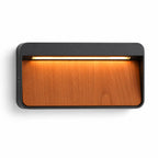 Loren anthracite and wood LED outdoor wall light, front view on white