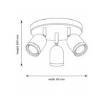 Lucca triple spot ceiling light dimensions drawing: 60mm wide plate, 800mm height