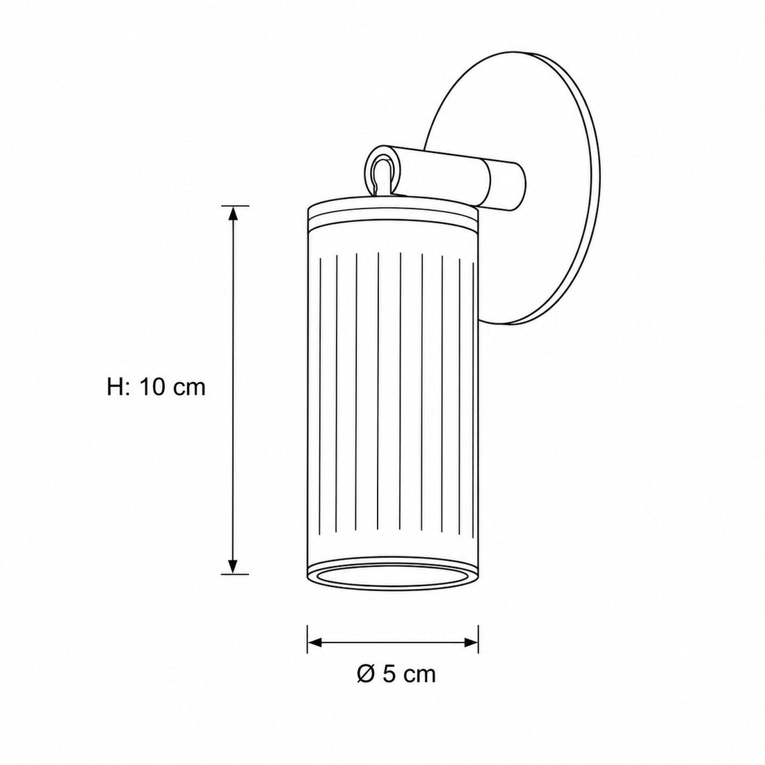 Luminar brass wall spotlight dimensions — 10cm high, 5cm diameter