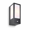 Lyon black aluminium PIR sensor outdoor wall light with opal diffuser, angled view