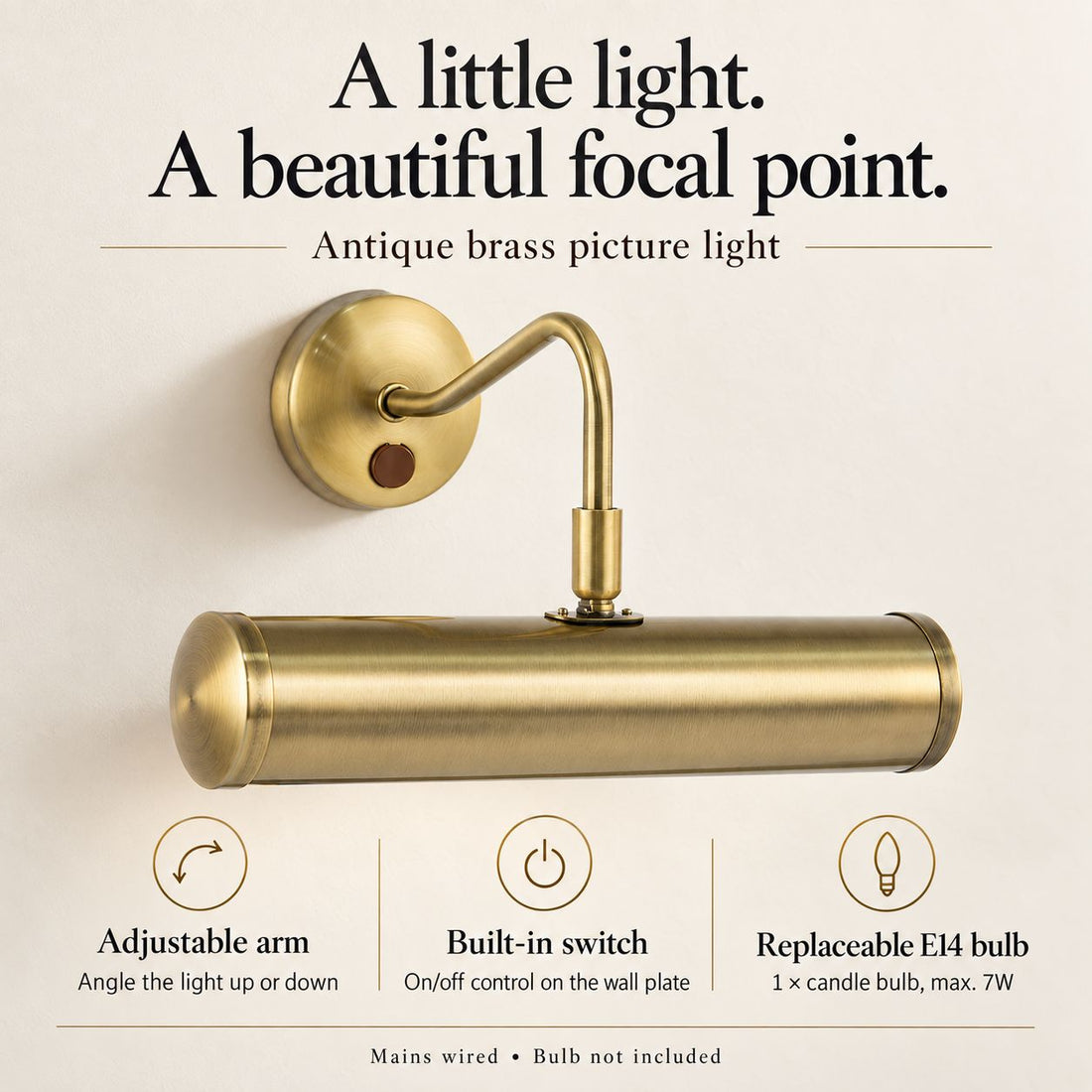 Maison Picture Light — Antique Brass, Swan Neck