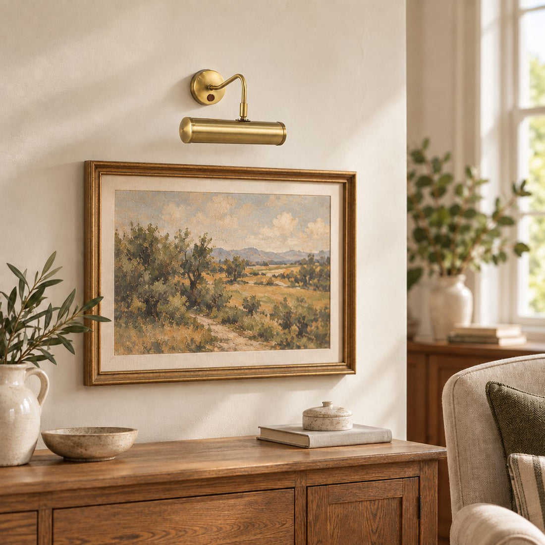 Maison Picture Light — Antique Brass, Swan Neck