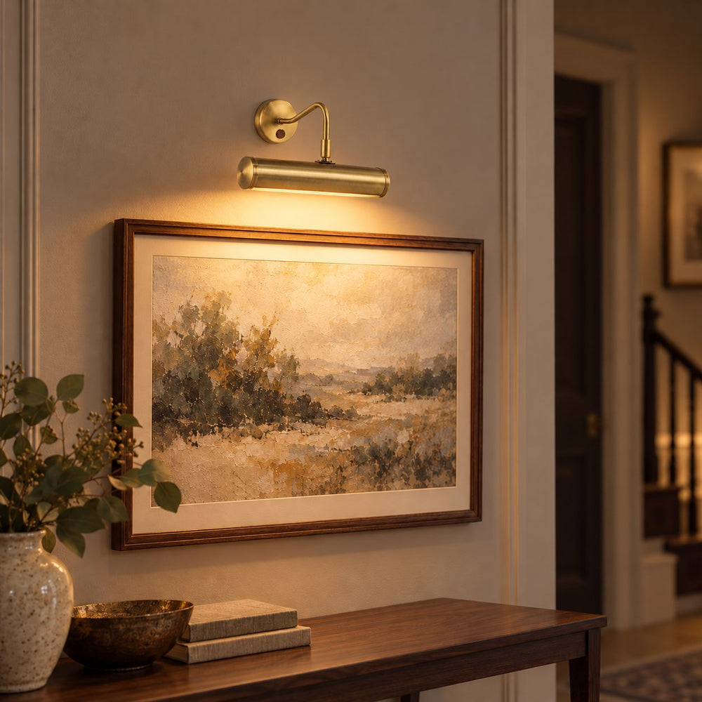Maison Picture Light — Antique Brass, Swan Neck in a room