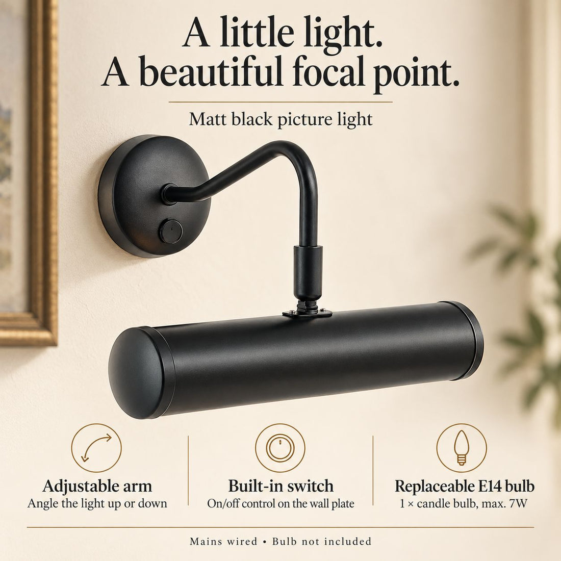 Maison Picture Light — Matt Black, Swan Neck