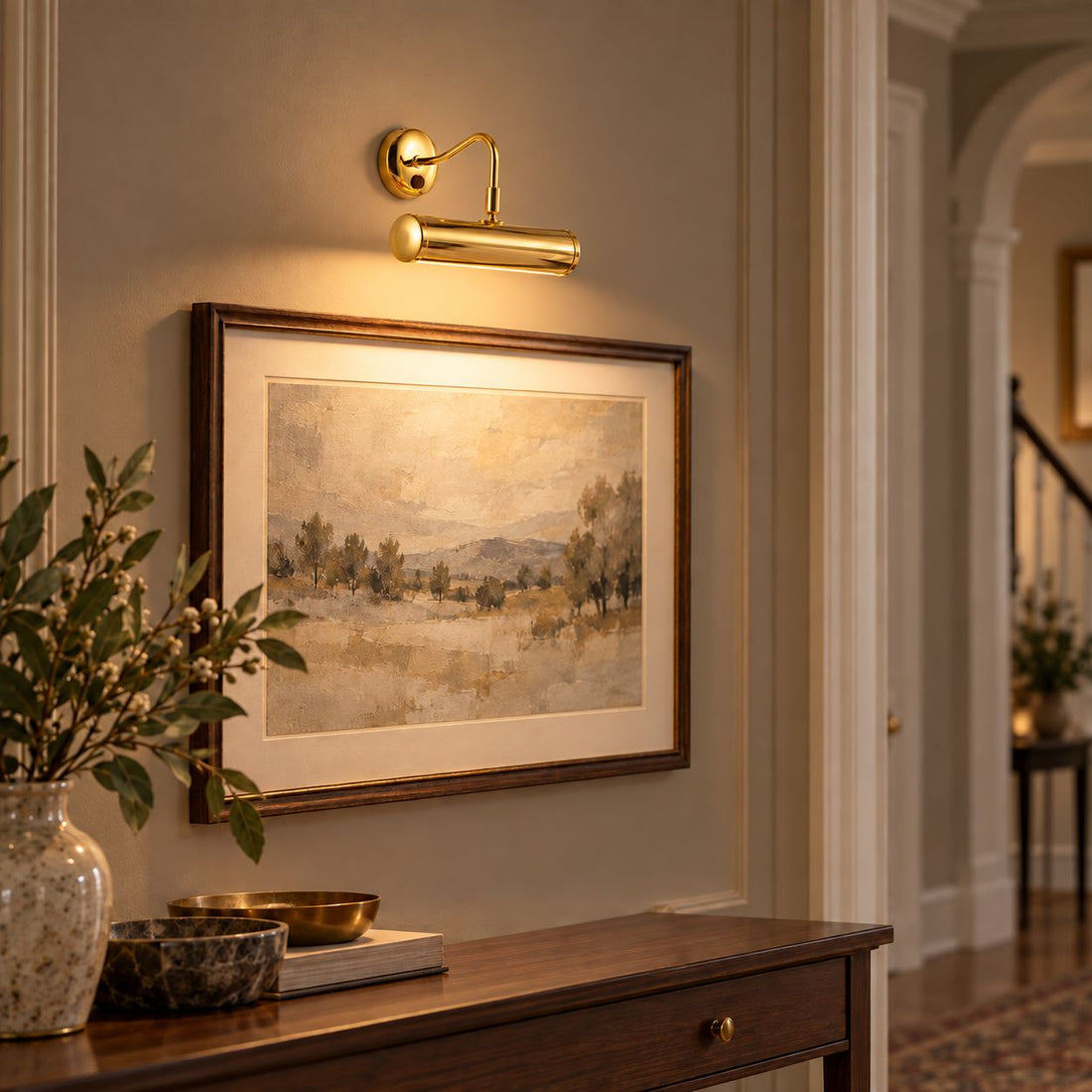 Maison Picture Light — Polished Brass, Swan Neck