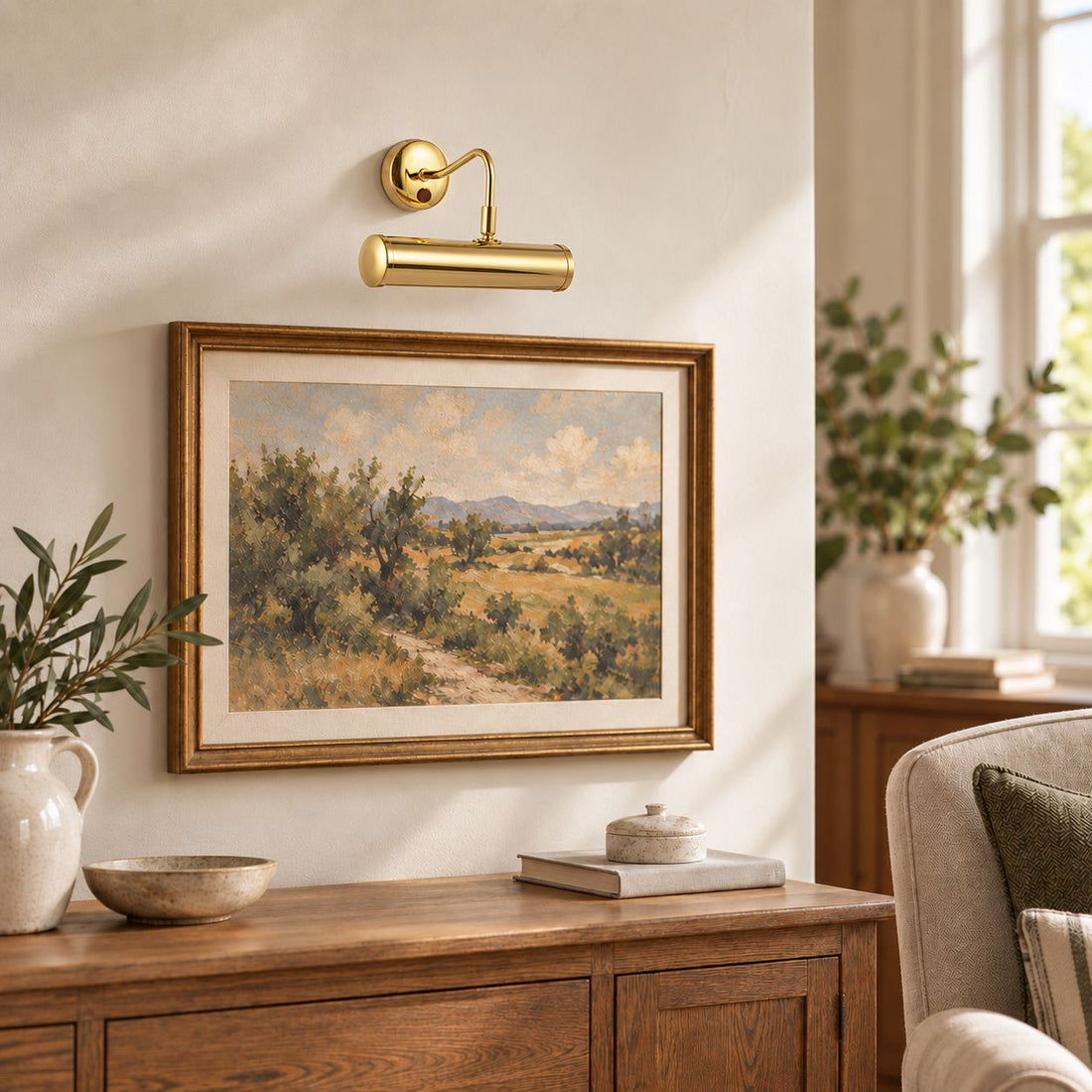 Maison Picture Light — Polished Brass, Swan Neck