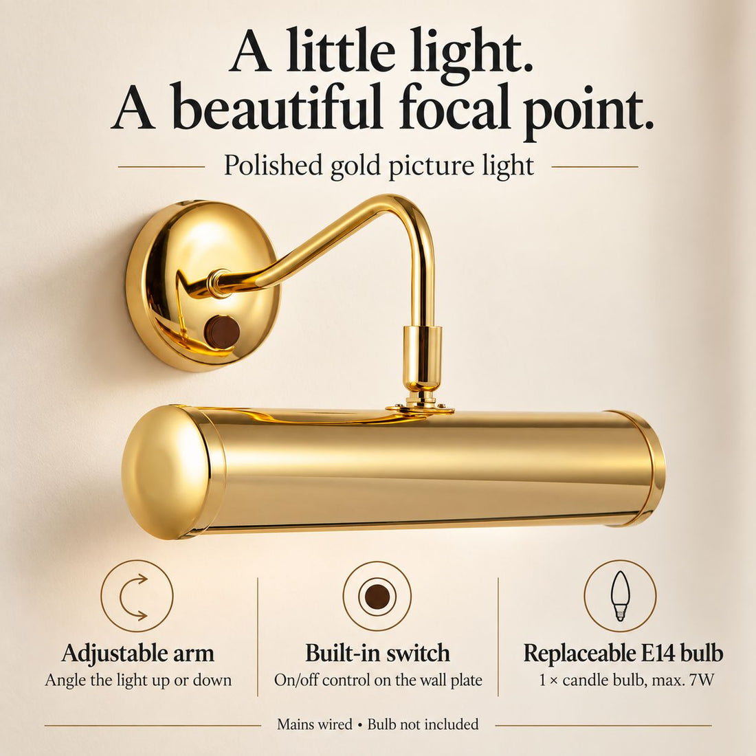 Maison Picture Light — Polished Brass, Swan Neck
