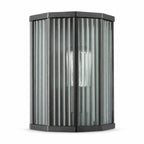 Half Lantern Outdoor Wall Light — Matt Black, Clear Ribbed Glass
