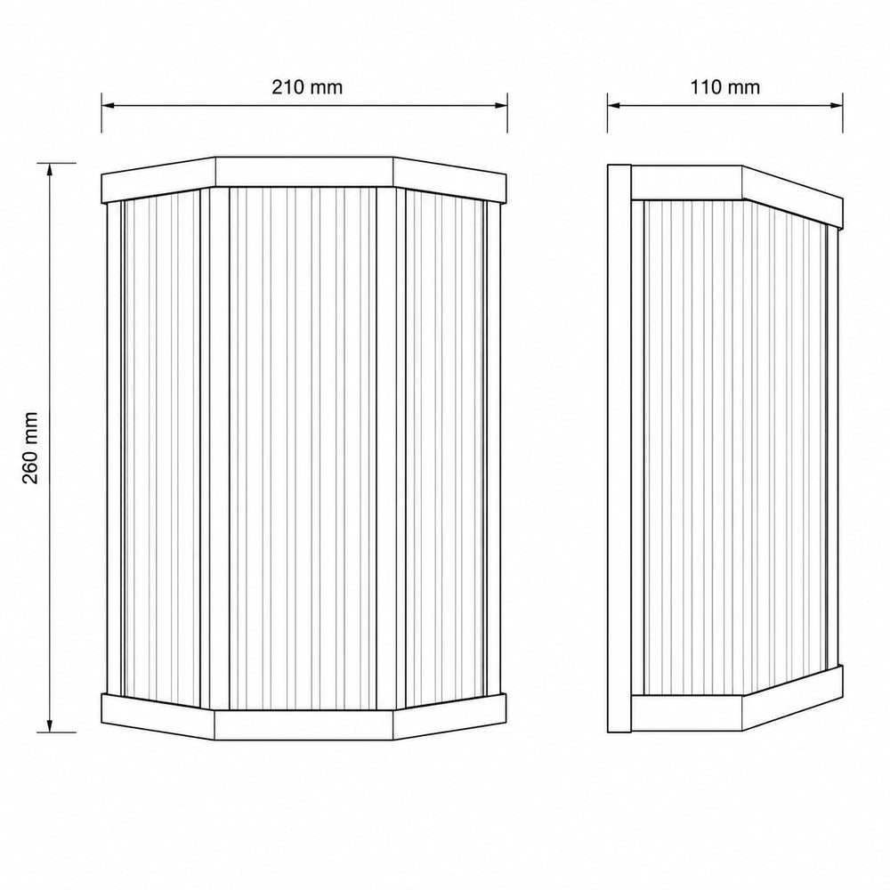 Dimensions for Half Lantern Outdoor Wall Light — Matt Black, Clear Ribbed Glass
