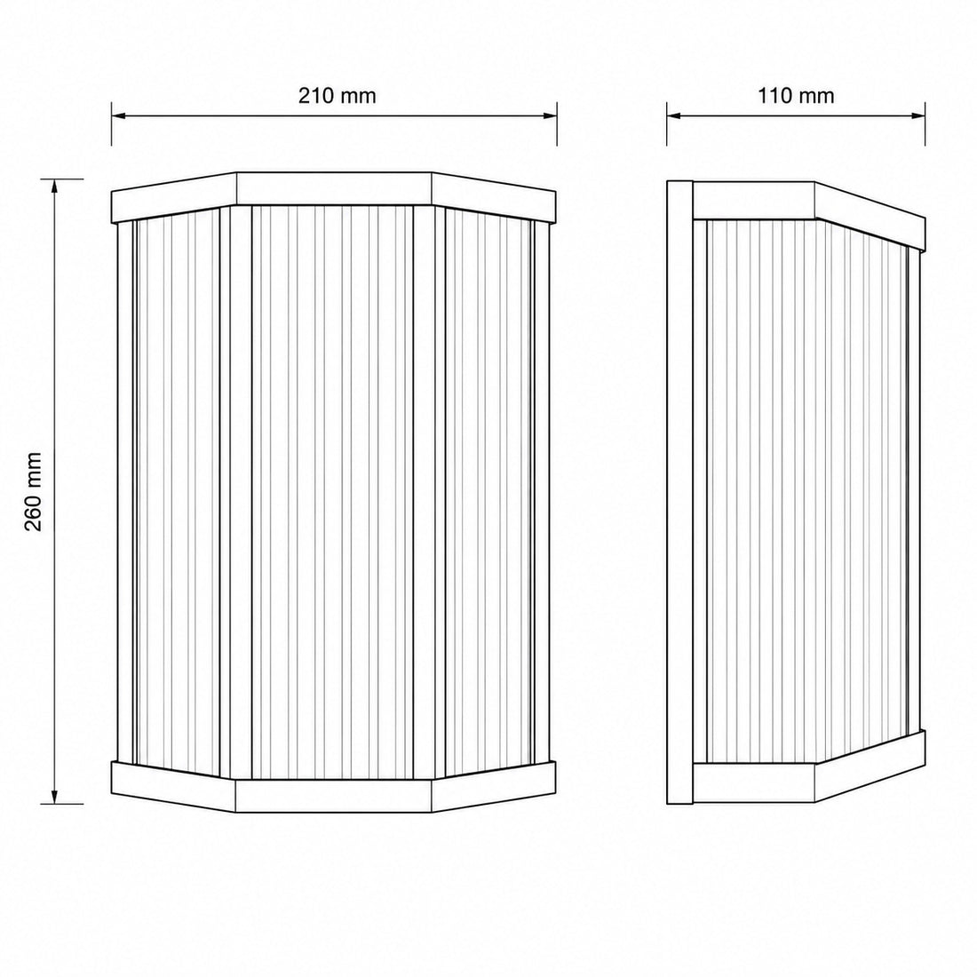 Half lantern dimensions — 210mm wide, 260mm high, 110mm projection