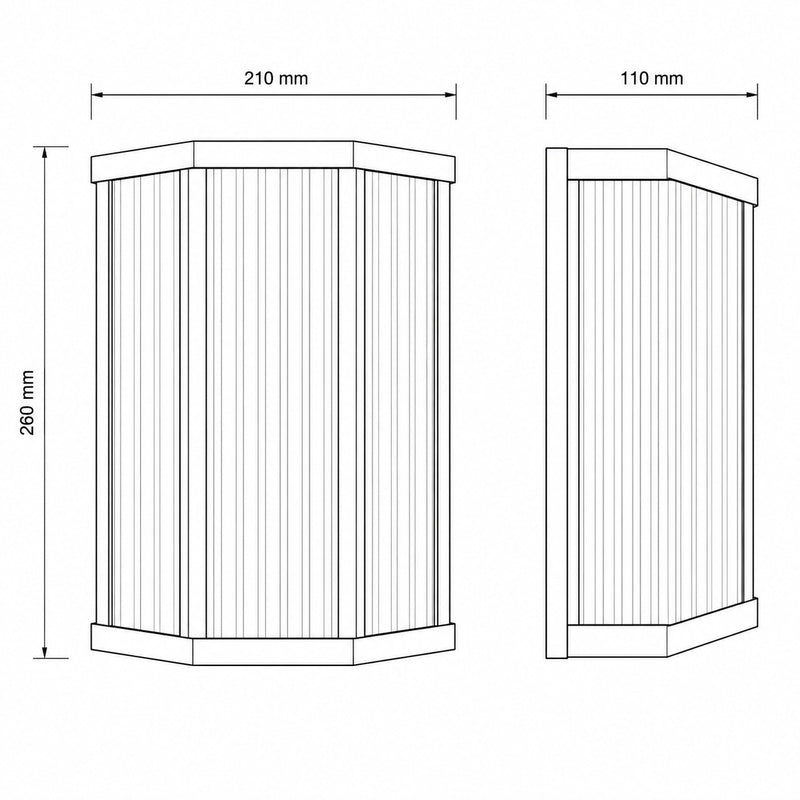 Half Lantern Outdoor Wall Light — Matt Black, Clear Ribbed Glass dimensions