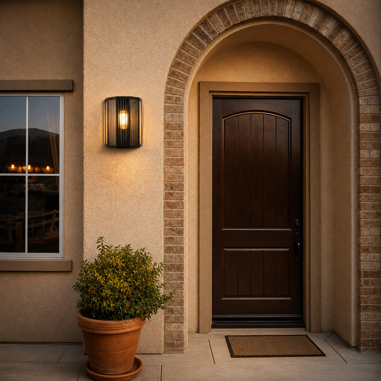 Half Lantern Outdoor Wall Light — Matt Black, Clear Ribbed Glass