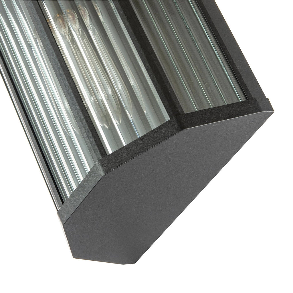 Half Lantern Outdoor Wall Light — Matt Black, Clear Ribbed Glass