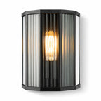 Half Lantern Outdoor Wall Light — Matt Black, Clear Ribbed Glass
