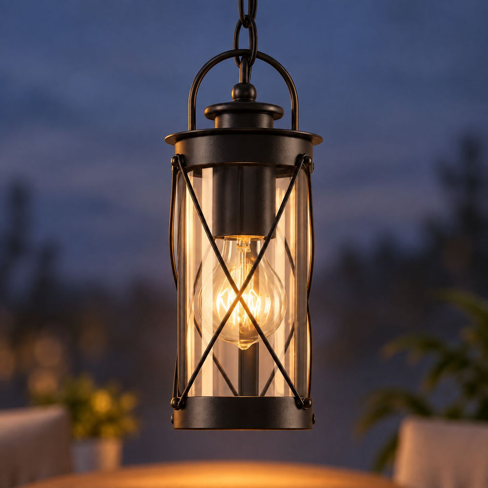 Malmo Lantern Outdoor Pendant Light — Black after dark
