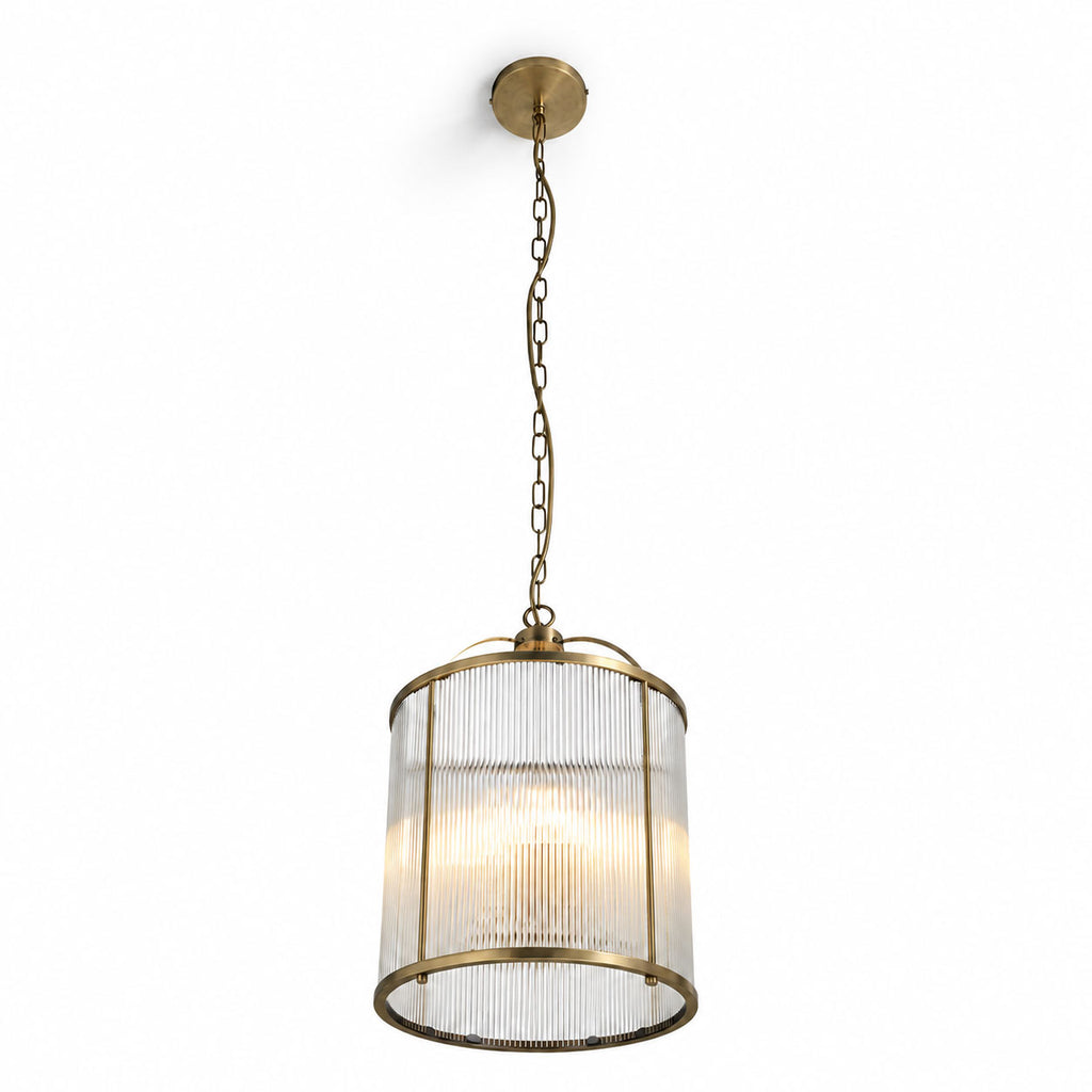 Solene Ribbed Ceiling Pendant — Glass, Antique Brass