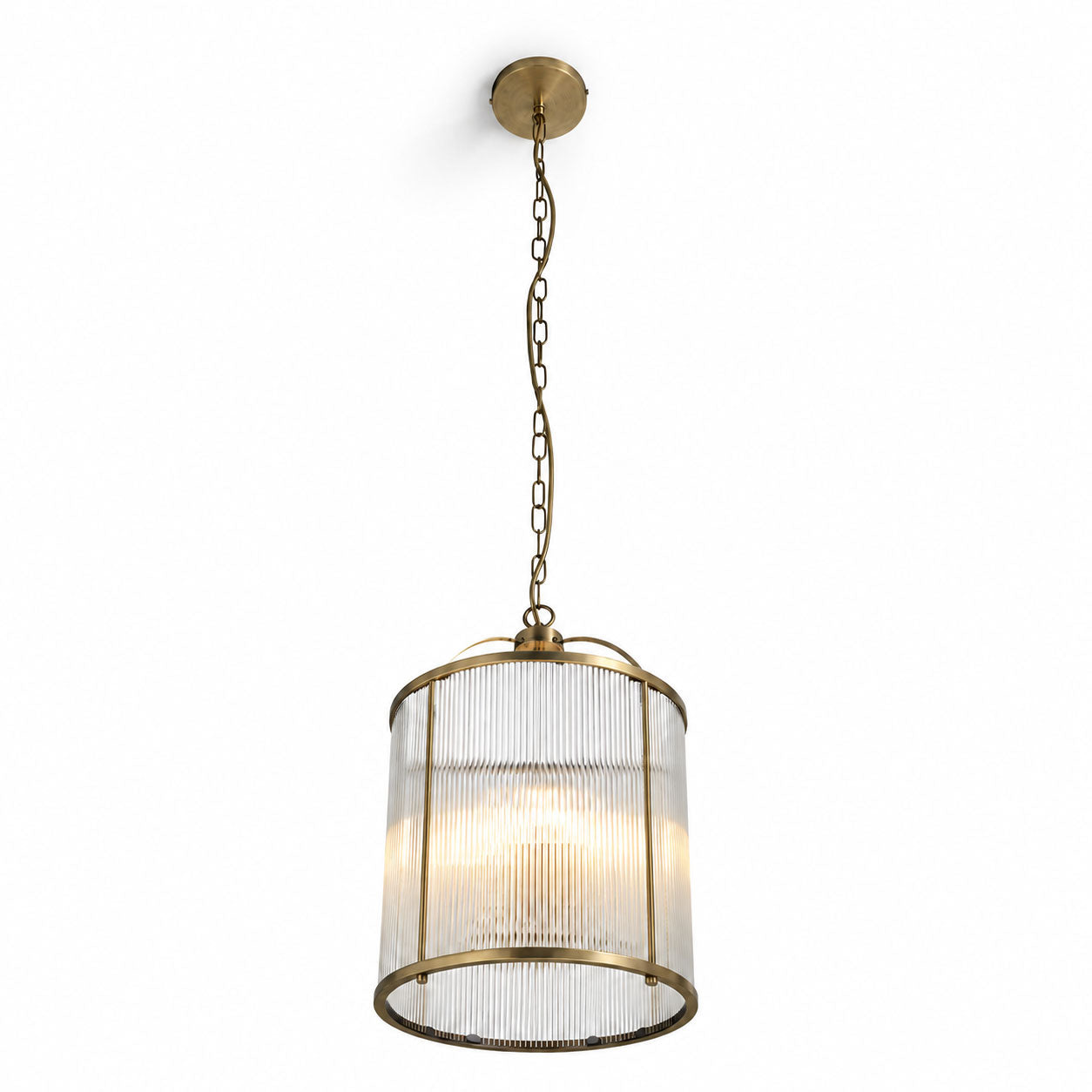 Solene Ribbed Ceiling Pendant — Glass, Antique Brass