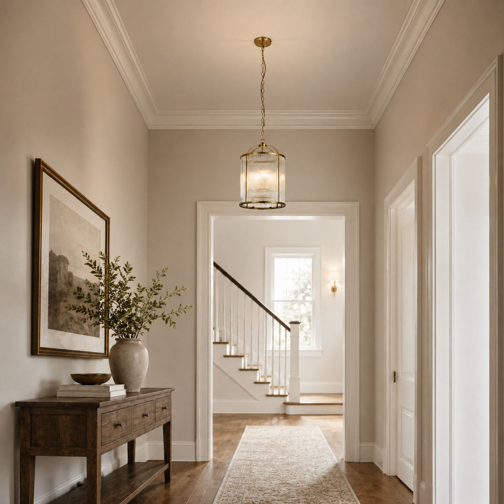 Solene Ribbed Ceiling Pendant — Glass, Antique Brass