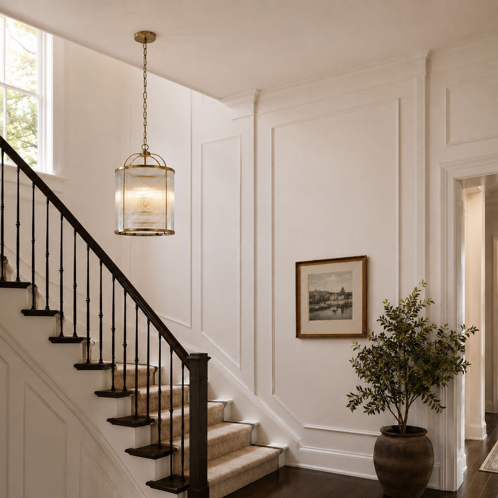 Solene Ribbed Ceiling Pendant — Glass, Antique Brass